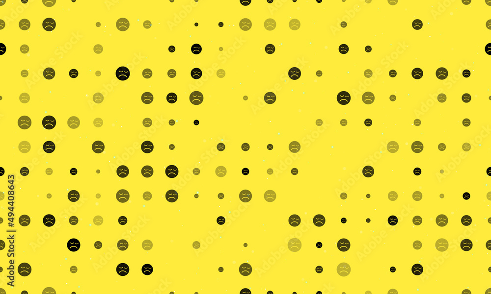 Poster seamless background pattern of evenly spaced black depression symbols of different sizes and opacity