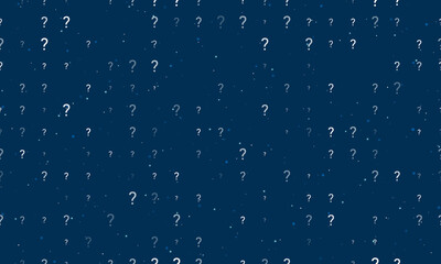 Naklejka na ściany i meble Seamless background pattern of evenly spaced white question symbols of different sizes and opacity. Vector illustration on dark blue background with stars