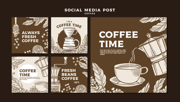 Social media post template coffee hand drawn