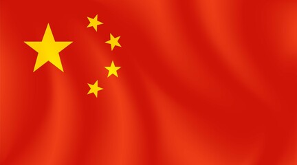 National flag of People's Republic of China with imitation of light waves on the fabric. Vector stock illustration