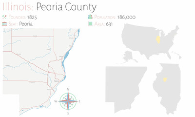 Large and detailed map of Peoria county in Illinois, USA.
