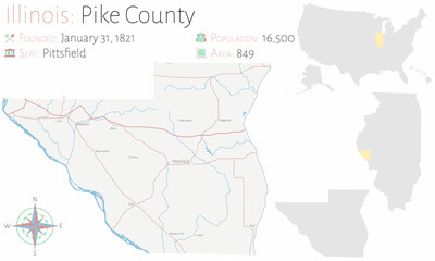 Obraz premium Large and detailed map of Pike county in Illinois, USA.