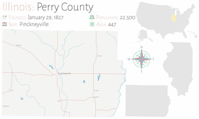 Obraz premium Large and detailed map of Perry county in Illinois, USA.