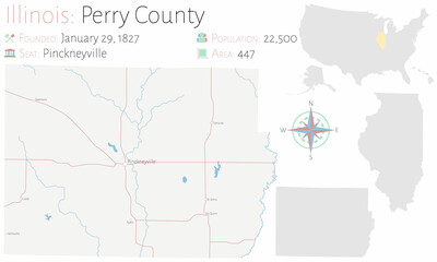 Large and detailed map of Perry county in Illinois, USA.