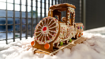 Closeup of a gingerbread train
