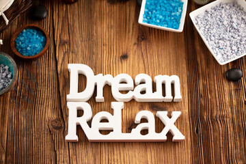 Spa accessories on wooden paneling. Spa treatments.