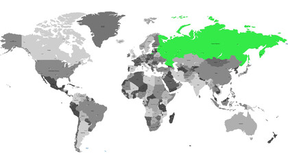 Fototapeta na wymiar World map. Map of Russia. Russian federation. Color vector modern. 