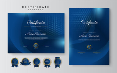 Modern elegant blue and gold diploma certificate template