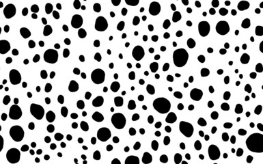 Fototapeta na wymiar Abstract modern dalmatian fur seamless pattern. Animals trendy background. Black and white decorative vector illustration for print, card, postcard, fabric, textile. Modern ornament of stylized skin