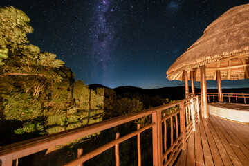 Milky way sky full of stars ,South Africa Kwazulu natal, luxury safari lodge in the bush of a Game reserve - obrazy, fototapety, plakaty