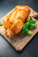 chicken meat baked fried festive table smoked whole poultry meat fresh meal food snack on the table copy space food background