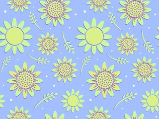 Abstract sunflowers seamless pattern on pastel background. Summer floral pattern. Flat design for fabrics, textiles, nursery decor, packaging 