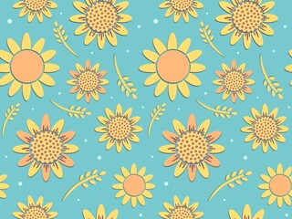 Fototapeta na wymiar Abstract sunflowers seamless pattern on pastel background. Summer floral pattern. Flat design for fabrics, textiles, nursery decor, packaging 
