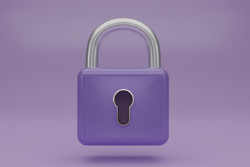 3D render purple Padlock icon  isolated on purple background. minimal red lock. 3d render illustration