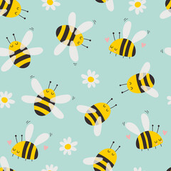Seamless patern with cute bee. Vector - 494413000