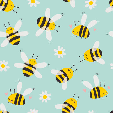 Seamless patern with cute bee. Vector