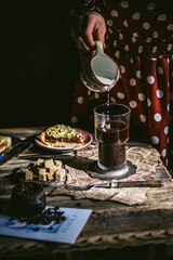 Morning coffee with milk. Breakfast.