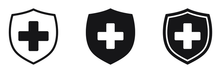 Obraz premium Immune system icon. Medical cross in the shield. Vector illustration.