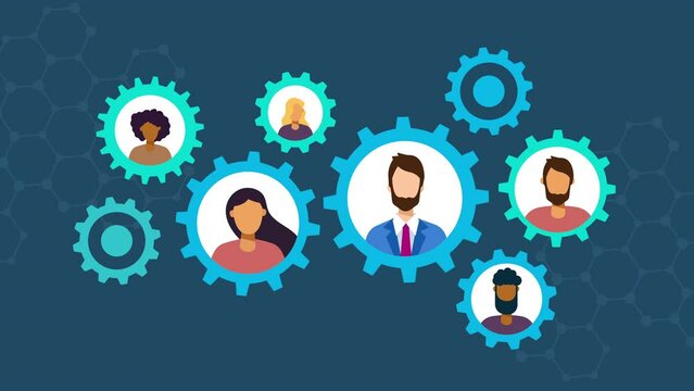 business man with gears concept animation.people team with gears rotating animation.Gears Humans Teamwork.