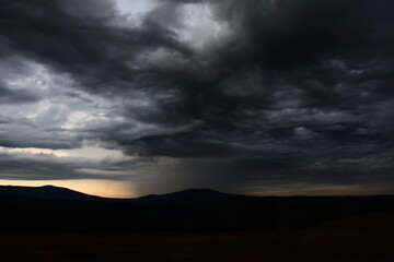 Black clouds and raining view in Mountains of Evros in Greece