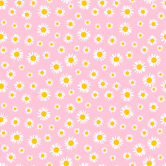 Pink seamless pattern with chamomile flowers.