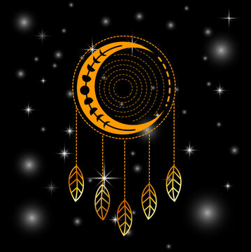 Native American Indigenous dream catcher with feathers and stars