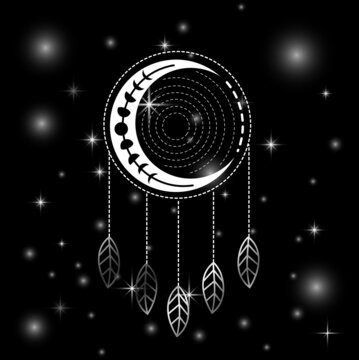 Native Indigenous dream catcher with feathers and stars