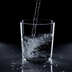 Vaso de crsital con chorro de agua sobre fondo negro