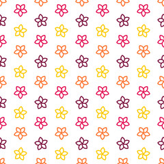 White seamless pattern with colorful outline flowers.