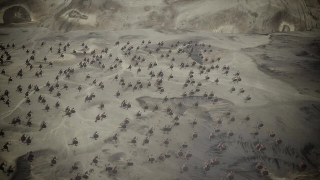 Aerial View Of An Ancient Army Charging In A Battlefield