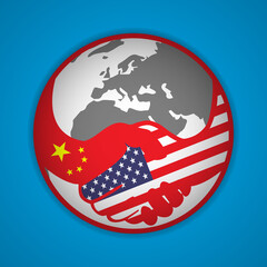 Handshake logo. Flags of USA and China. Economic cooperation. Partnership, frienship. Vector illustration. EPS10.