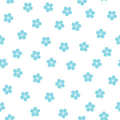 White seamless pattern with blue sakura flowers.