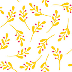 Yellow and pink plant seamless pattern.