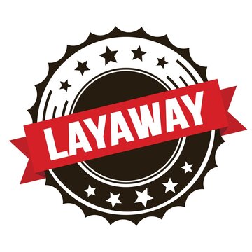 LAYAWAY text on red brown ribbon stamp.