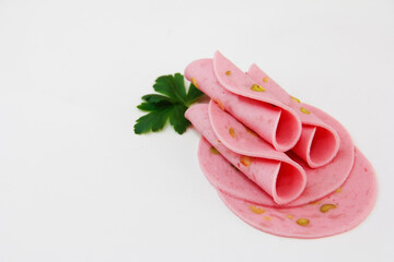 thinly sliced round slices of meat sausage