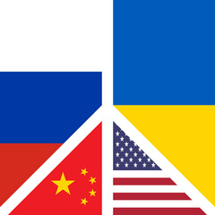 White Peace icon. Conflict Ukraine-Russia. Flags of Russia, Ukraine, China, USA. Reconciliation, truce in Ukraine. Design element for peace movements. Vector illustration. EPS10.