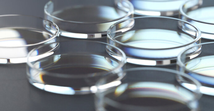 Empty petri dishes for DNA samples sequencing,3d rendering.