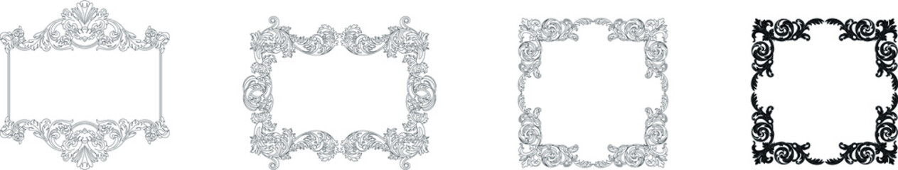 Set of vintage border frame engraving with retro ornament pattern in antique baroque style decorative design. Vector