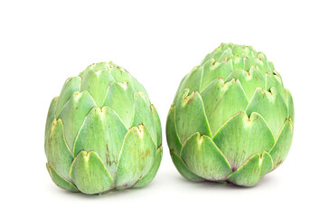 Obraz premium two ripe artichokes on white background