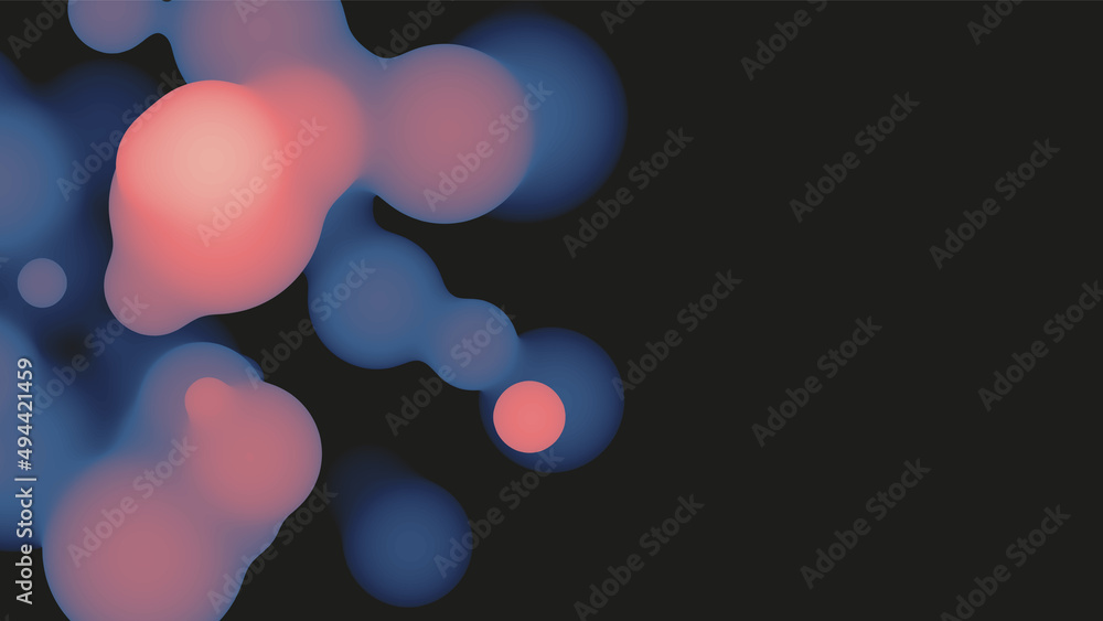 Poster abstract 3d fluid metaball shape with violet balls. synthwave liquid pastel organic droplets with gr