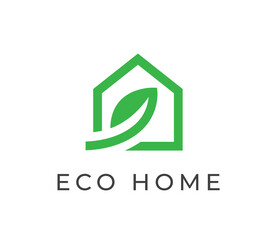 Eco home icon. Green leaf house symbol. Renewable energy building sign. Vector illustration.