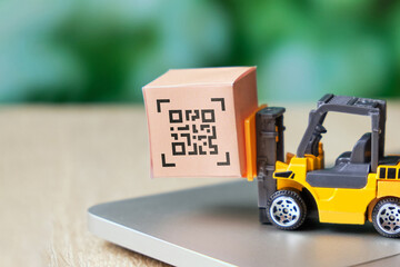 QR code concept. Product labeling on the box. Process optimization in logistics and delivery.
