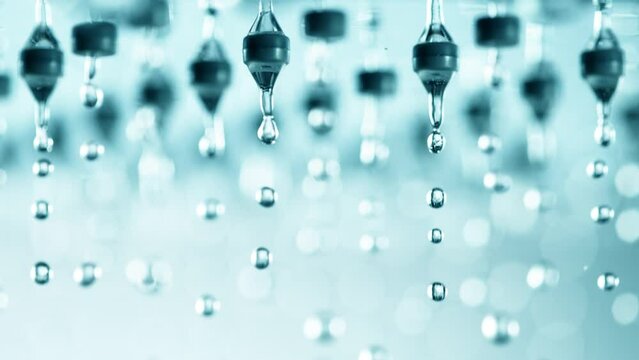 Super Slow Motion Shot of Water Droplets Falling From Shower Head at 1000fps.