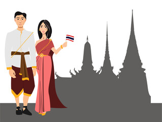 Girl and Young men in the national dress of Thailand