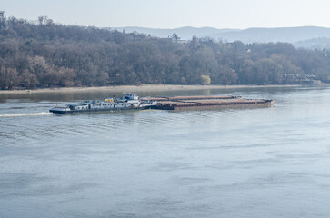Tanker on the Danube river in the city of Novi Sad.