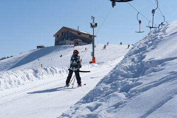 Fototapeta na wymiar Belalp, closer to the sky, n winter, the snow sports area on Belalp offers a wide range of snow sports for all ages and countless slopes are waiting to be discovered on skis and snowboard. Bern,Zug,su