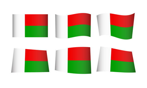 Madagascar Flag Set Madagascan Flags National Symbol Banner Icon Vector Stickers Africa African Antananarivo Wave Country City State Wavy Realistic Culture Nation Republic Kingdom Every All Flag