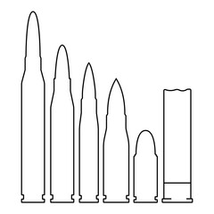 Weapon ammo types and size in flat style. Army amunition sign symbol line vector
