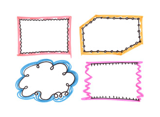 Set frames. Felt pen Illustration. Yellow, pink, purple and blue Illustration