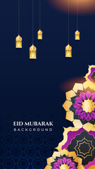 Eid ramadan mubarak background for social media stories template banners. Arabic islamic middle east lantern moon crescent mosque design for social media template